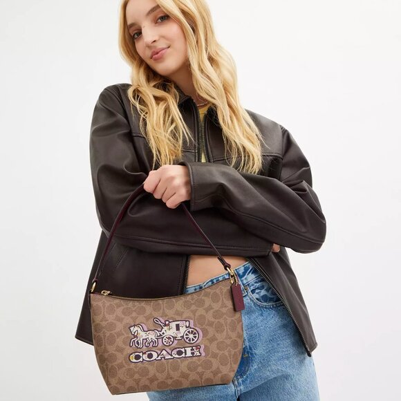 Coach CX588 Zip Top Shoulder Bag In Signature Canvas w/ Horse & Carriage SEALED - Picture 3 of 12